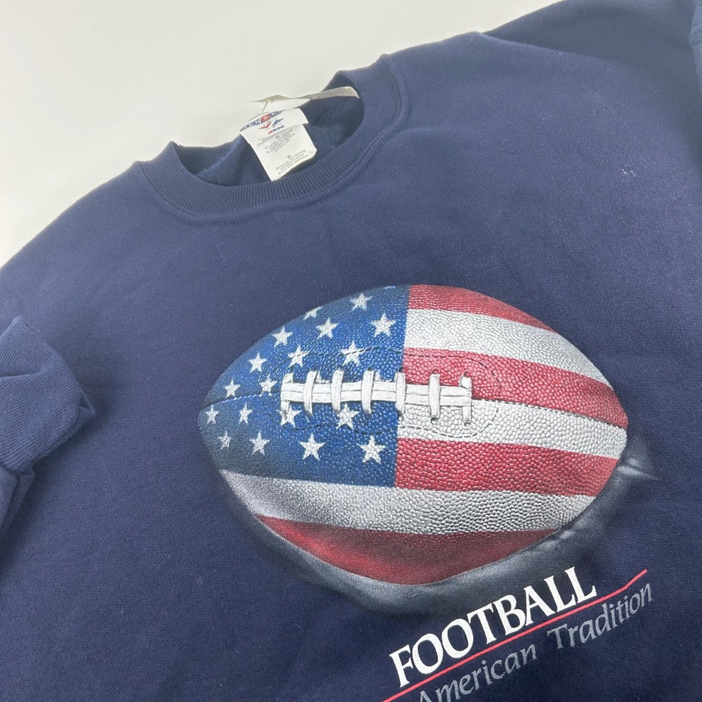 Jerzees NuBlend Mens XL Navy  American Flag Football Graphic Sweatshirt VTG NWT